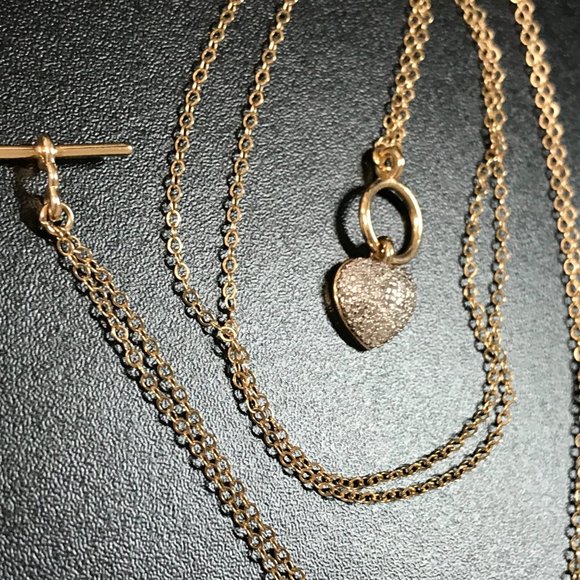 18" 14 Kt Gold Vermeil Cable Chain Toggle Necklace with Heart pendant - Picture 6 of 16